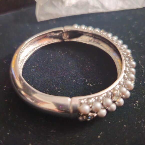 Vintage Antique Silver Bracelet with Gray Pearls and Black Diamond Stones - Picture 6 of 7